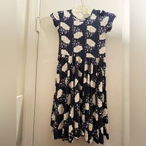 Dot Dot Smile Navy Dress with Heart and Cloud Pattern